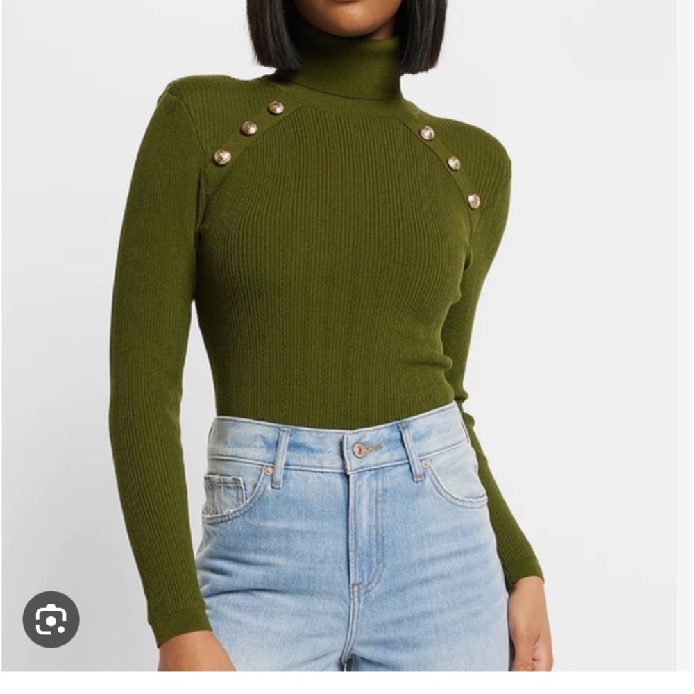 “Express” Army Green, Turtleneck Sweater; Size Sm… - image 2